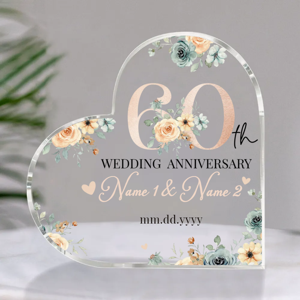 Personalized 60th Wedding Anniversary Gift – 60th Wedding Anniversary Acrylic Plaque – 60th Anniversary Gift for Parents, Grandparents