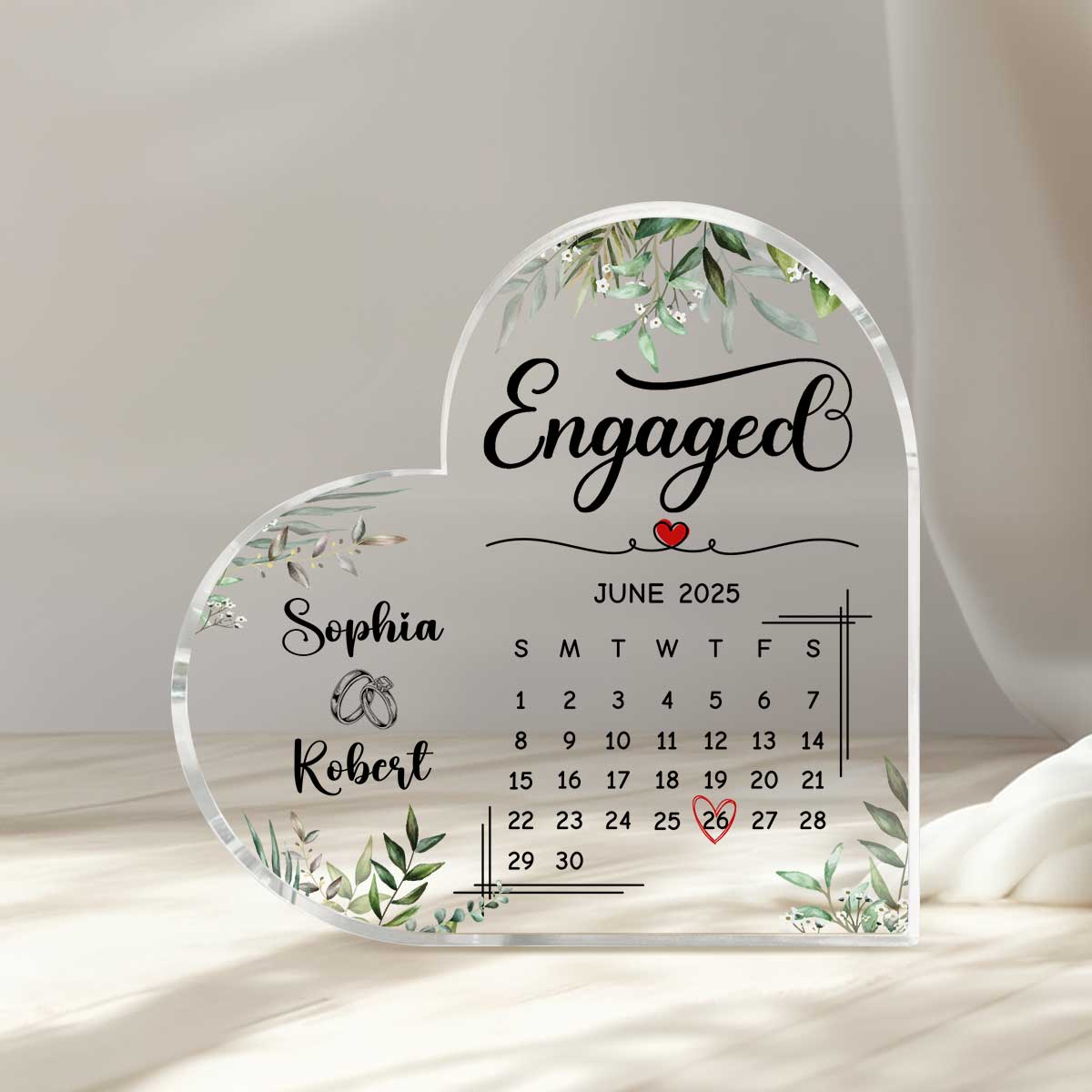 Personalized Engagement Gift, Engaged Calendar Acrylic Plaque, Engagement Gift for Couple, Engagement Keepsake Gift, Engaged Gift for Couple