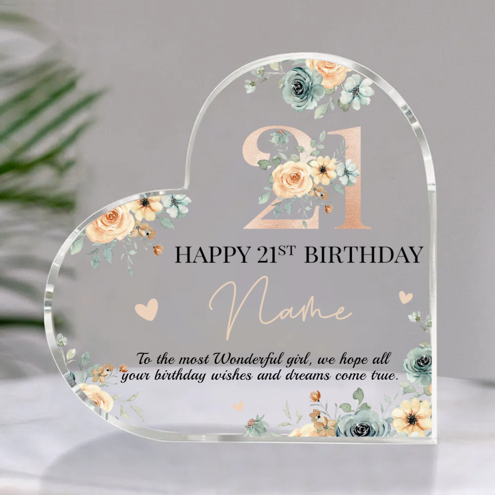 Personalized Happy 21st Birthday Heart Acrylic Plaque – 21st Birthday Gift For Her – 21 Years Old Keepsake Gifts