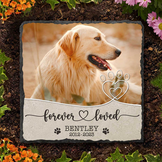 Forever Loved Pet Memorial Photo Slate, Personalized Dog Grave Marker, Dog Passed Away Gifts