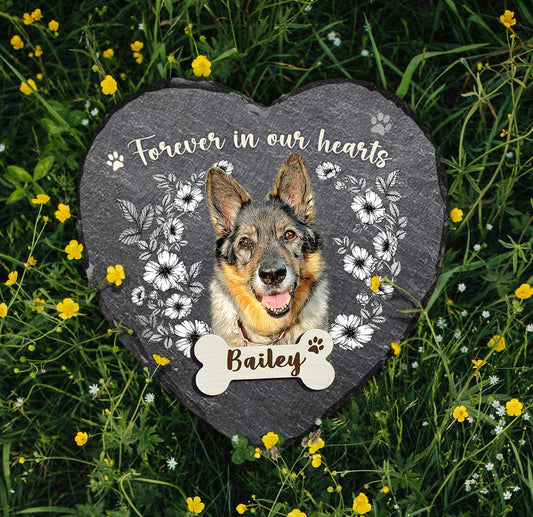 Personalized Dog Grave Marker - Dog Death Sympathy Gifts - Pet Remembrance Gifts - Forever In Our Hearts Stone Slate