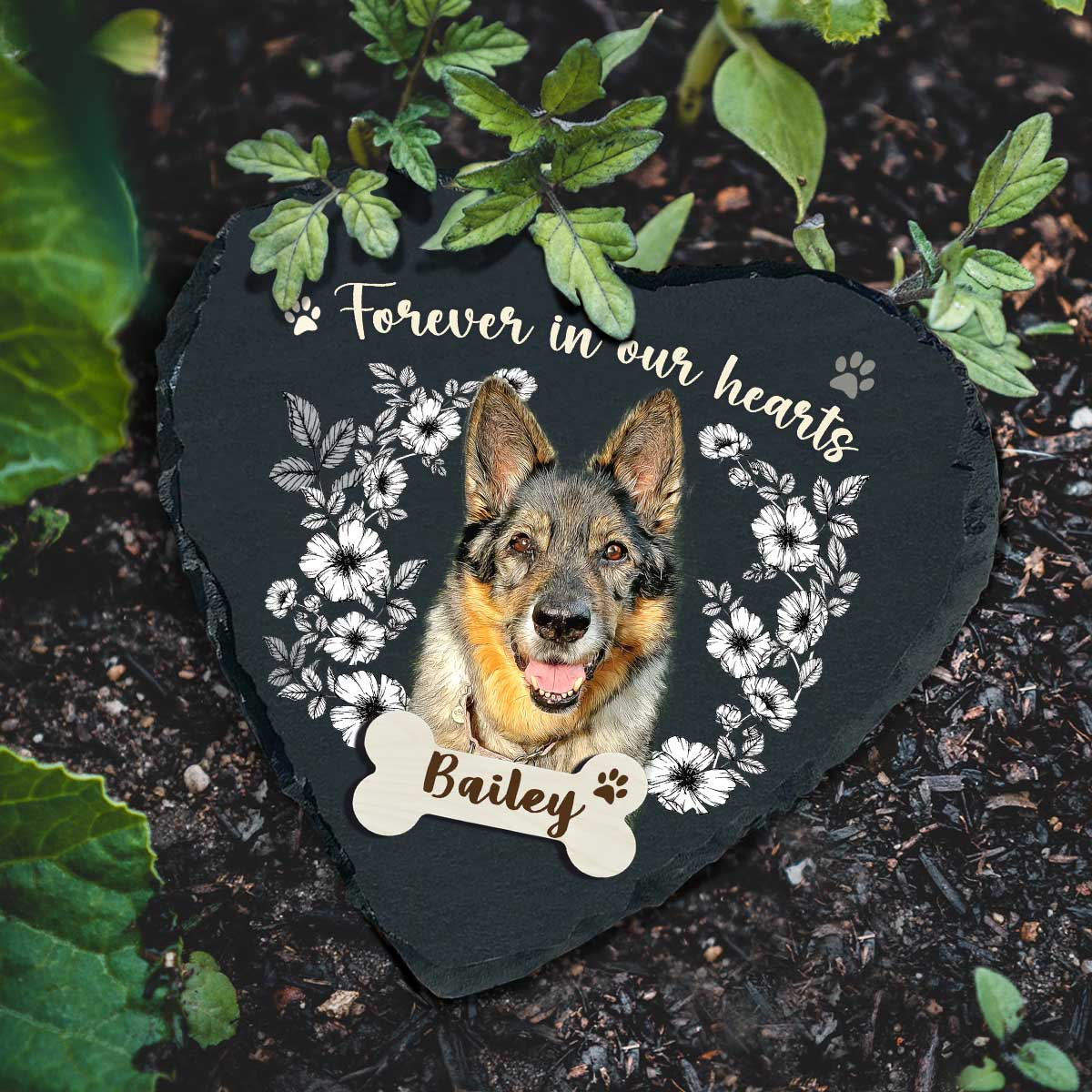 Personalized Dog Grave Marker - Dog Death Sympathy Gifts - Pet Remembrance Gifts - Forever In Our Hearts Stone Slate