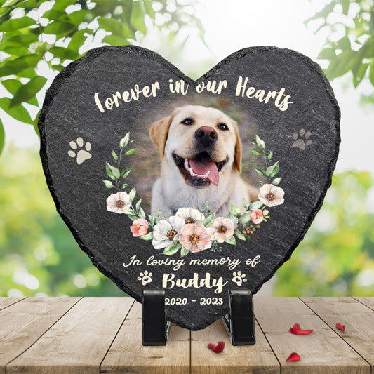 Forever In Our Hearts Personalized Dog Memorial Stone, Custom Photo Pet Memorial Stone, Dog Passed Away Gifts