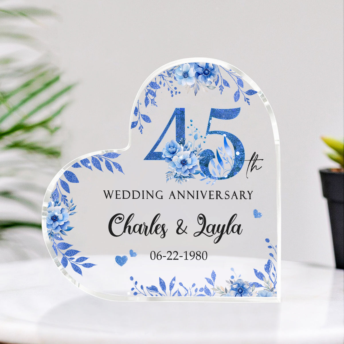 45th Wedding Anniversary Acrylic Plaque - Personalized 45th Anniversary Gift - 45th Sapphire Anniversary Keepsake