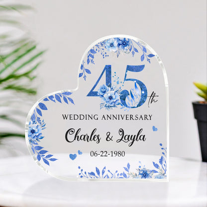 45th Wedding Anniversary Acrylic Plaque - Personalized 45th Anniversary Gift - 45th Sapphire Anniversary Keepsake
