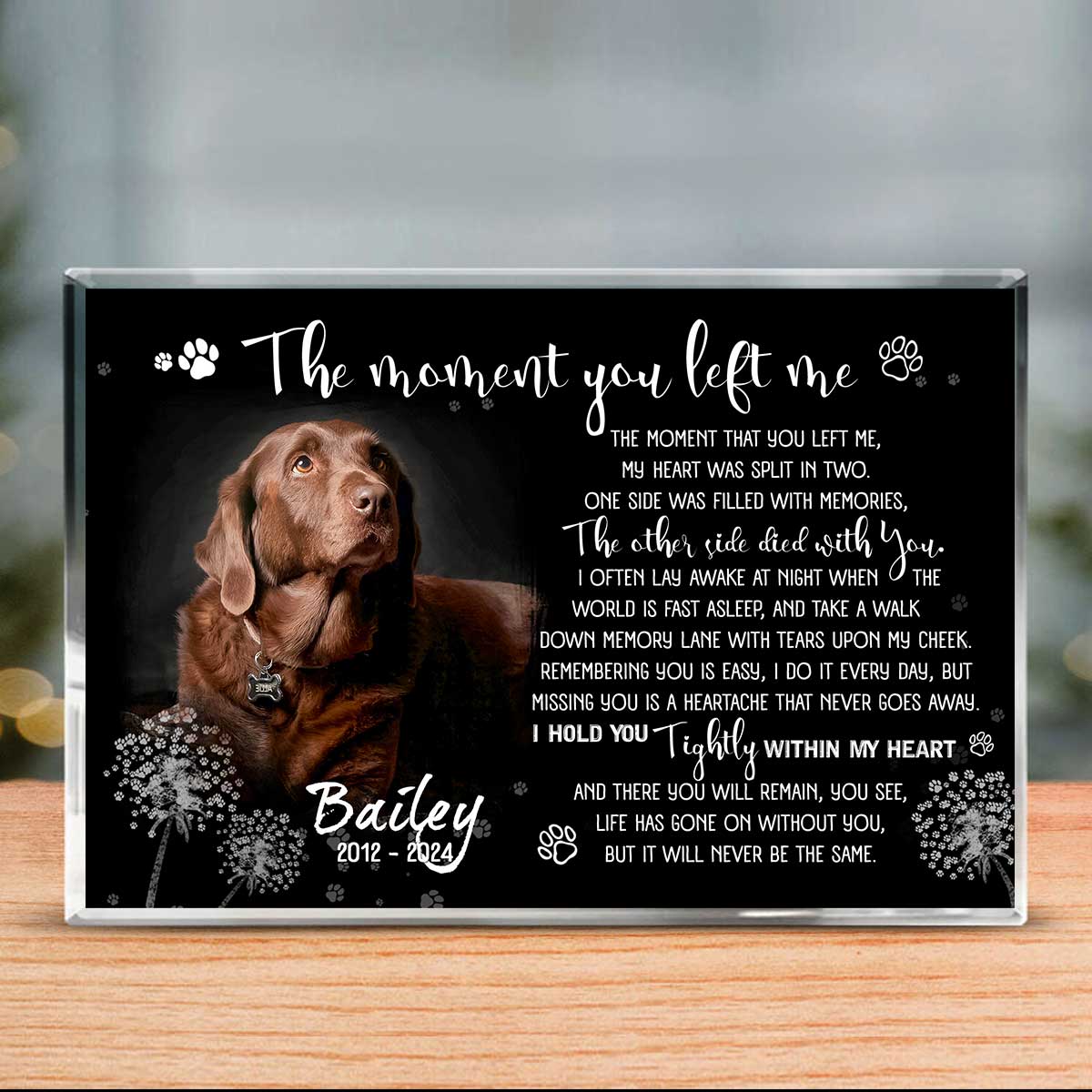 Dog Remembrance Plaque Personalized Photo - Custom Pet Memorial Gifts - Sympathy Gift For Loss Of Dog