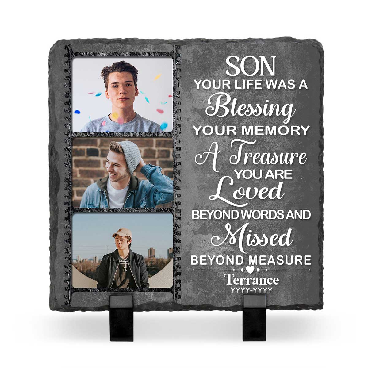 Son Your Life Was A Blessing Custom Memorial Photo Stone Slate, Personalized Son Remembrance Gifts, In Memory Of Son Gifts