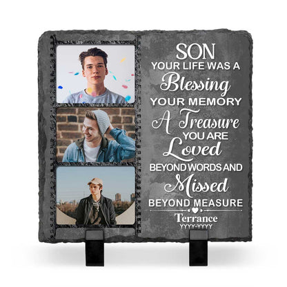Son Your Life Was A Blessing Custom Memorial Photo Stone Slate, Personalized Son Remembrance Gifts, In Memory Of Son Gifts