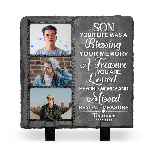 Son Your Life Was A Blessing Custom Memorial Photo Stone Slate, Personalized Son Remembrance Gifts, In Memory Of Son Gifts