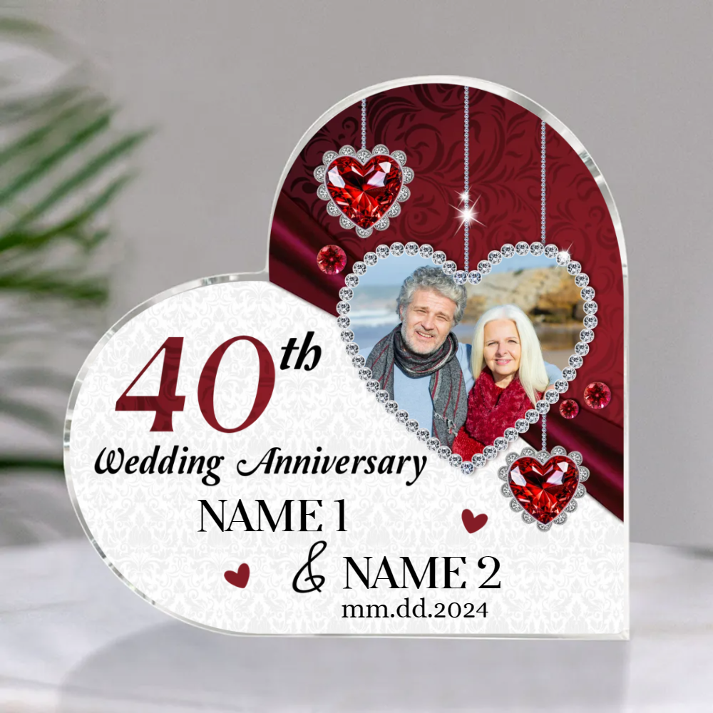 Personalized 40th Anniversary Gift – Ruby Anniversary Keepsake Gift – 40th Anniversary Acrylic Heart Plaque – 40th Ruby Gift for Parents
