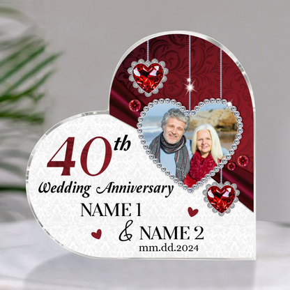 Personalized 40th Anniversary Gift – Ruby Anniversary Keepsake Gift – 40th Anniversary Acrylic Heart Plaque – 40th Ruby Gift for Parents