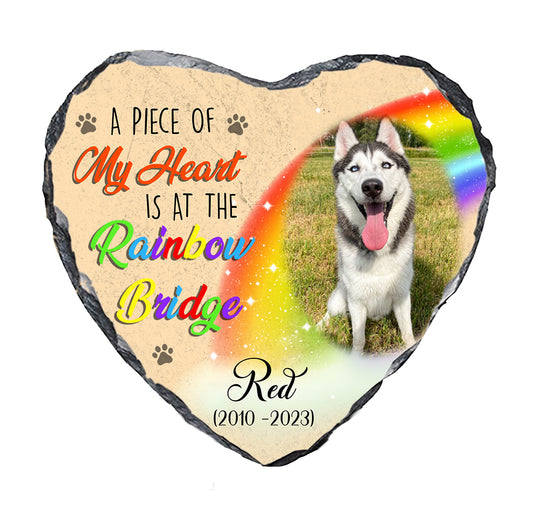 Rainbow Bridge Dog Memorial Photo Slate Personalized, Pet Condolence Gifts, A Piece Of My Heart Is At The Bridge Rainbow Garden Stone