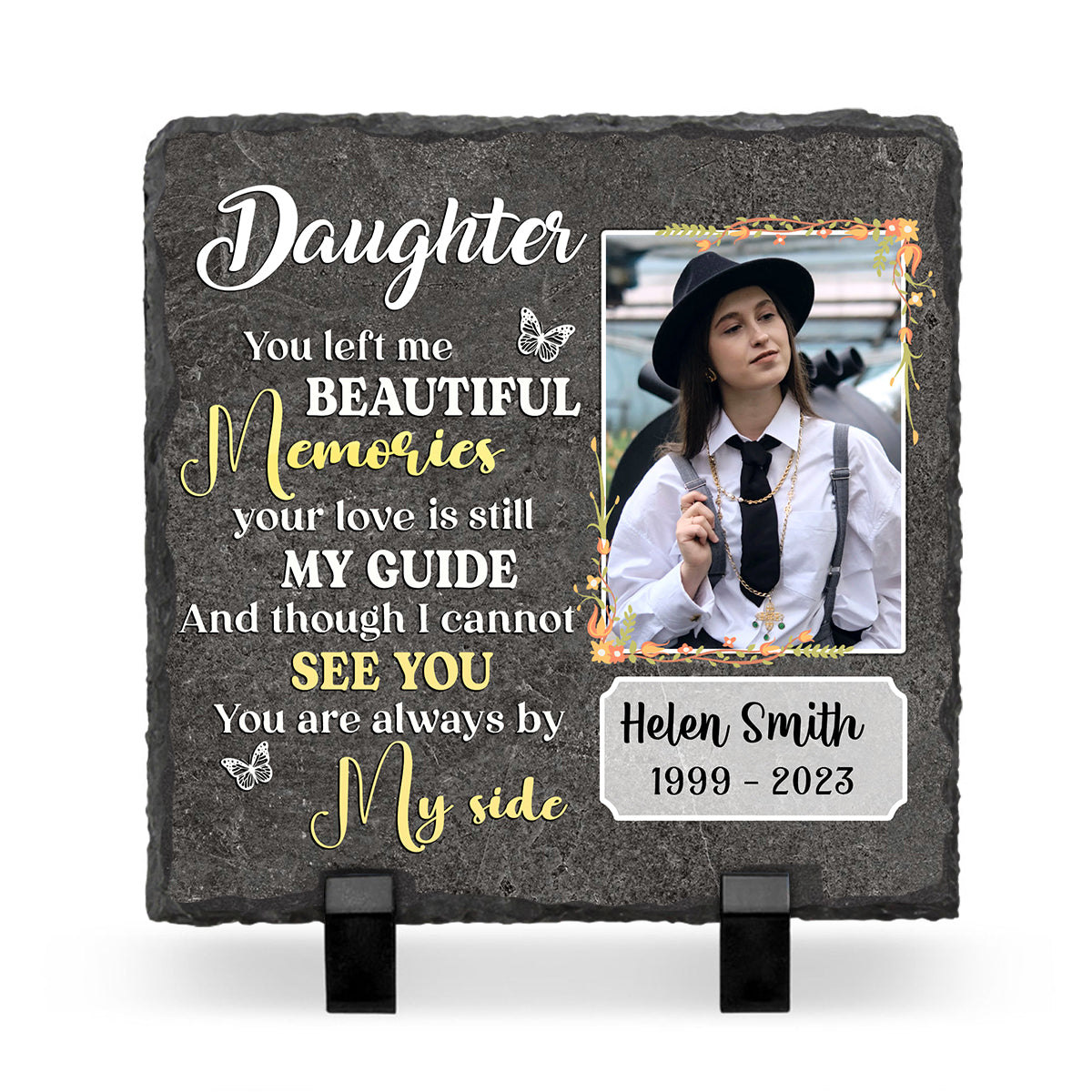 Daughter Memorial Rock Slate With Photo, Personalized Memorial Gifts For Loss Of Daughter, You Left Me Beautiful Memories
