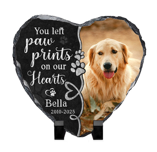 Personalized Dog Memorial Stone with Picture – Custom Pet Memorial Grave Markers – Memorial Gifts for Loss of Dog – You Left Paw Prints On Our Hearts