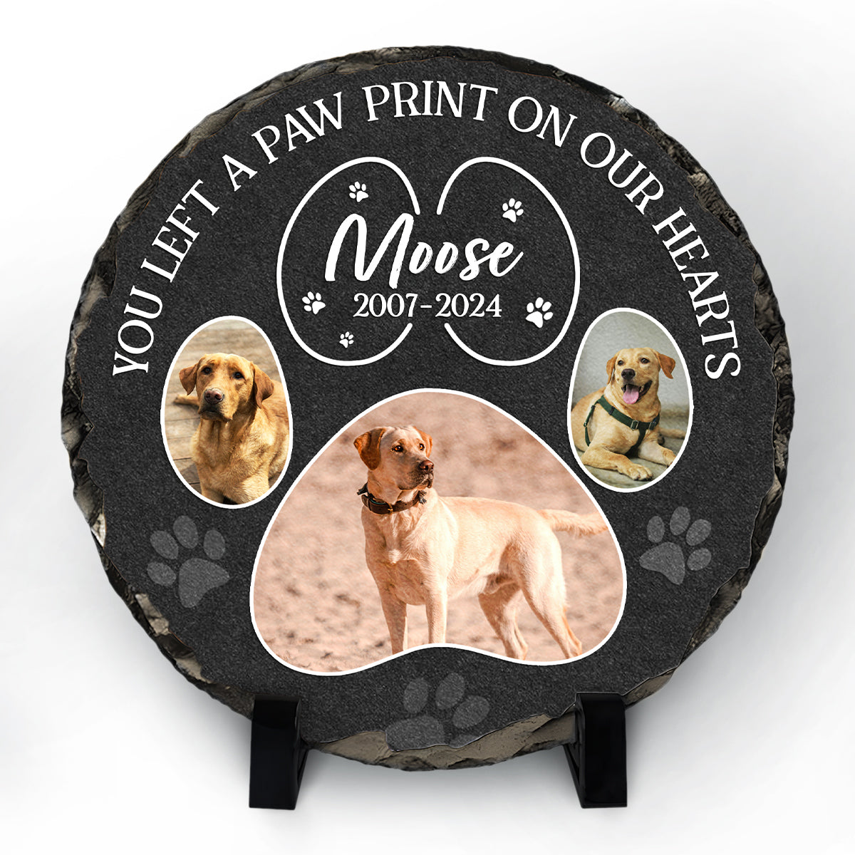 Engraved Paw Prints on Our Hearts – Personalized Photo Dog Memorial Stone – Gift For Pet Loss – Cat Dog Loss Gift