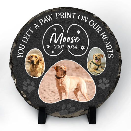 Engraved Paw Prints on Our Hearts – Personalized Photo Dog Memorial Stone – Gift For Pet Loss – Cat Dog Loss Gift