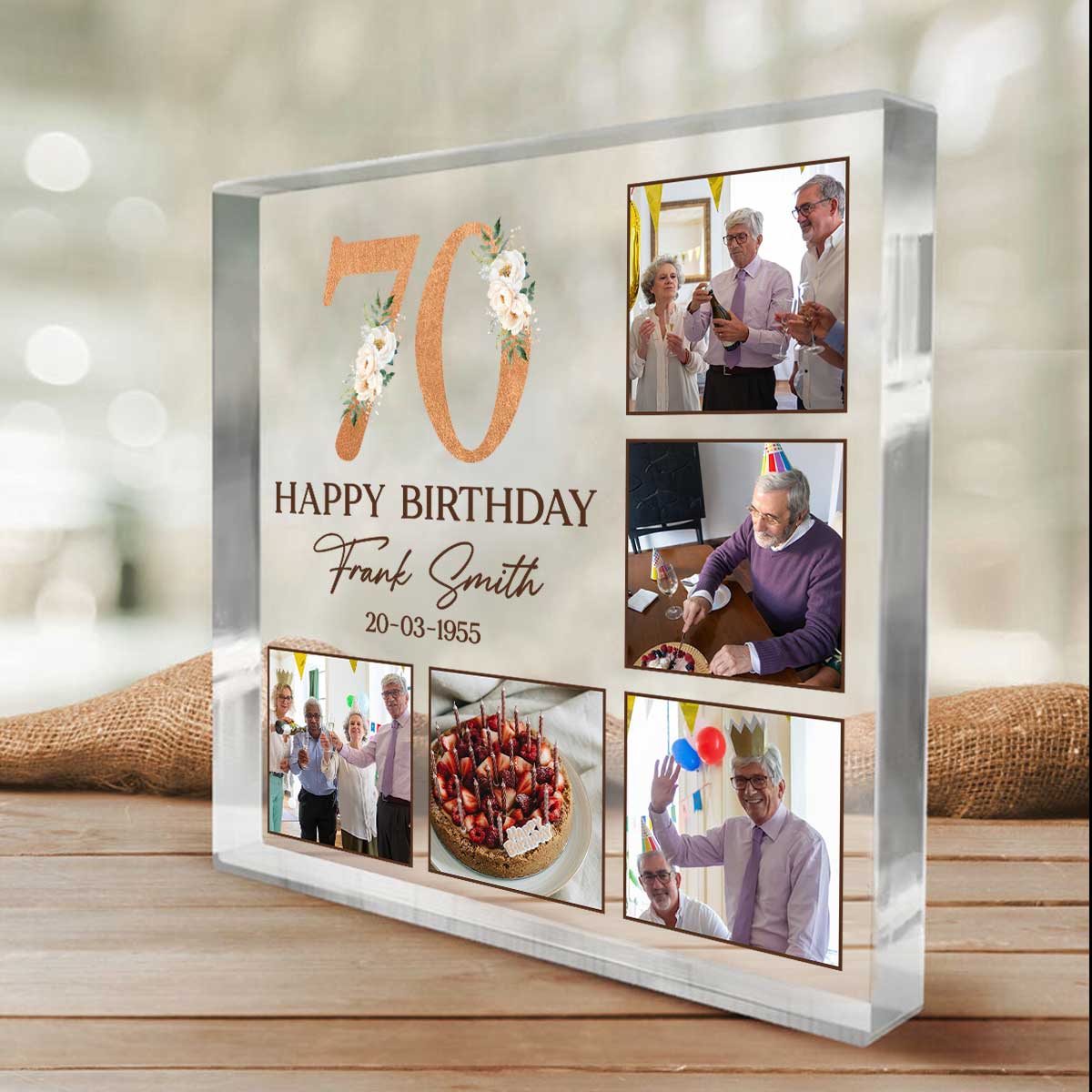Personalized 70th Birthday Photo Plaque, Custom 70th Birthday Gifts, Meaningful 70th Birthday Gifts For Dad, Seventy Birthday Gifts