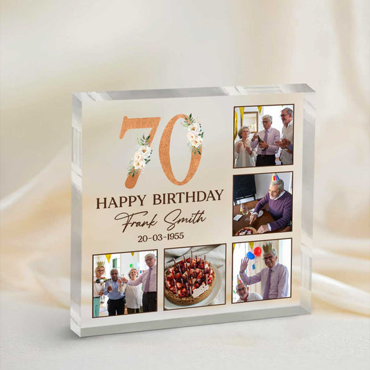 Personalized 70th Birthday Photo Plaque, Custom 70th Birthday Gifts, Meaningful 70th Birthday Gifts For Dad, Seventy Birthday Gifts