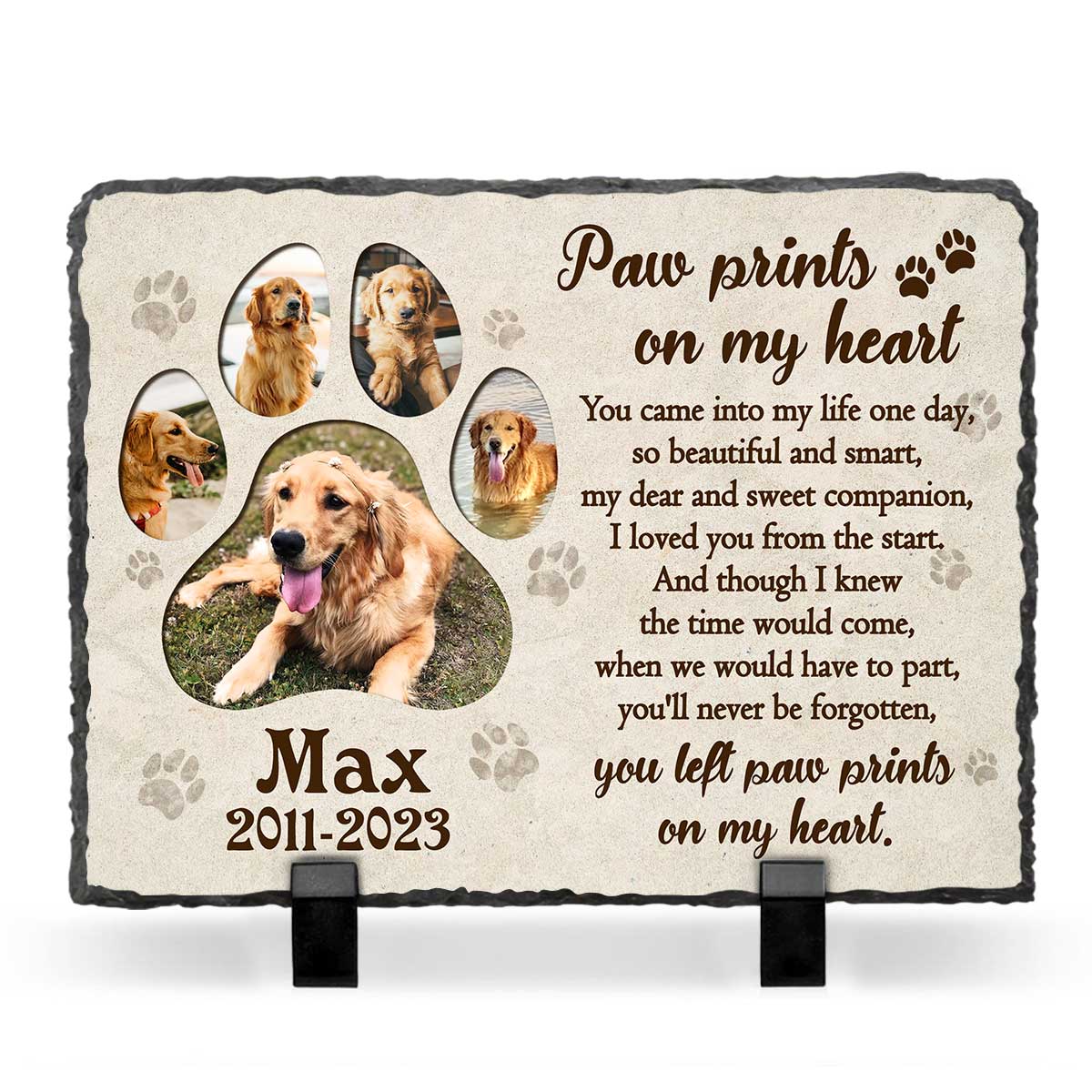 Personalized Photo Dog Paw Stone – Outdoor Pet Memorial Stone Rectangle Slate – Dog Remembrance Gifts