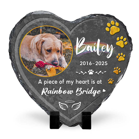 Personalized Photo Dog Memorial Stone – Pet Memorial Grave Markers – Dog Loss Gifts – A piece Of My Heart Is At Rainbow Bridge
