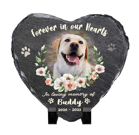 Forever In Our Hearts Personalized Dog Memorial Stone, Custom Photo Pet Memorial Stone, Dog Passed Away Gifts