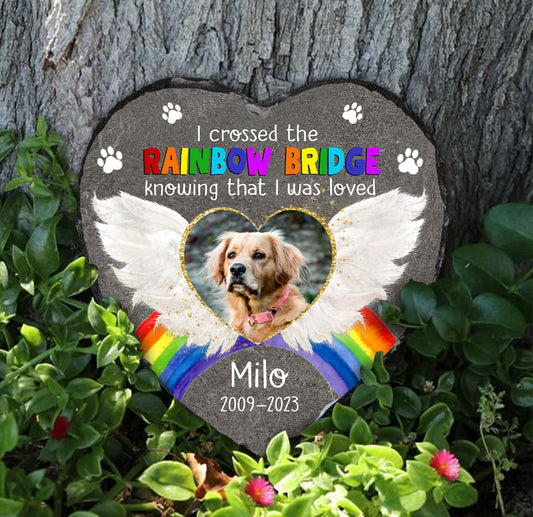 Rainbow Bridge Personalized Pet Photo Memorial Stone - Gifts For Grieving Pet Owners - Dog Grave Stone