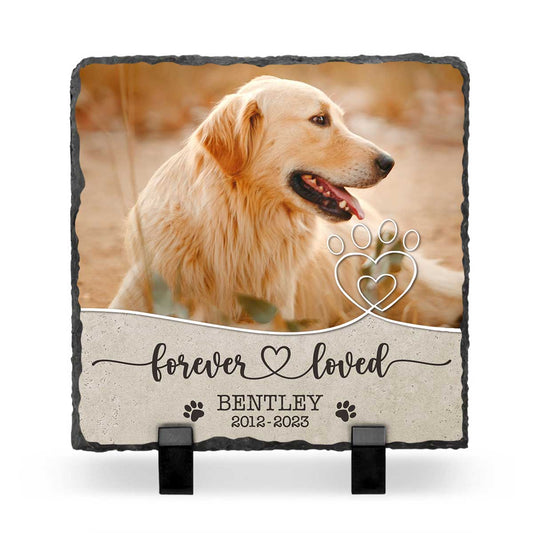 Forever Loved Pet Memorial Photo Slate, Personalized Dog Grave Marker, Dog Passed Away Gifts