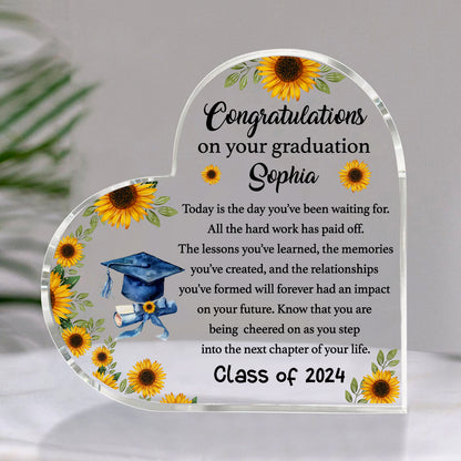 Custom Graduation Heart Acrylic Plaque – 2026 Graduation Gift For Her – College Graduation Gift