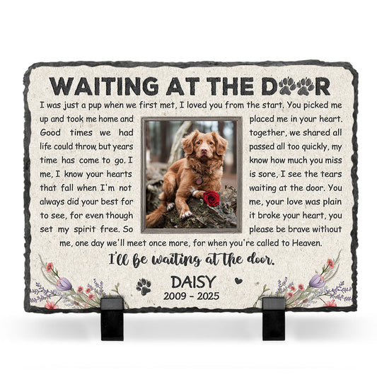Waiting At The Door Personalized Pet Memorial Headstones – Custom Pet Memorial Garden Stone – Dog Gravestone Markers – Pet Loss Gift