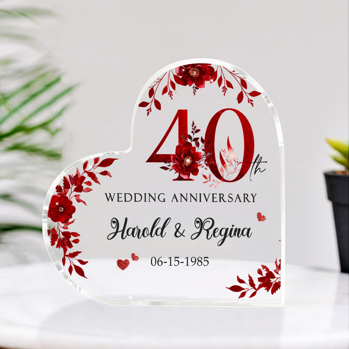 Personalized 40th Wedding Anniversary Gift - Ruby Anniversary Acrylic Plaque for Parents - Custom 40 Year Anniversary Photo Keepsake for Couple