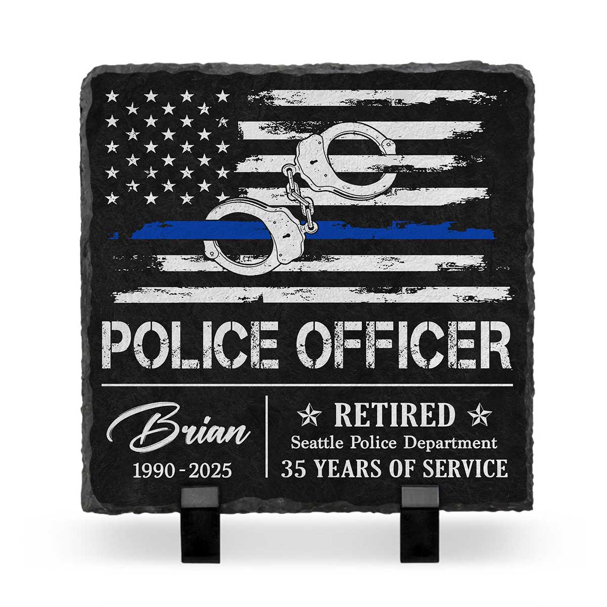 Police Retirement Gifts – Personalized Thin Blue Line Stone Slate – Gifts For Retired Law Enforcement – Gift To Police Officer