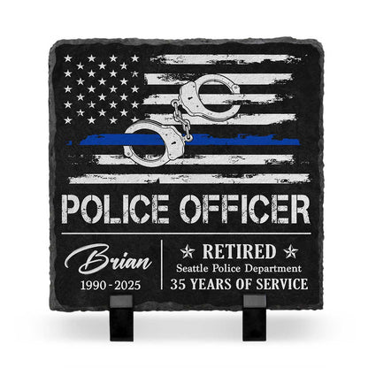 Police Retirement Gifts – Personalized Thin Blue Line Stone Slate – Gifts For Retired Law Enforcement – Gift To Police Officer