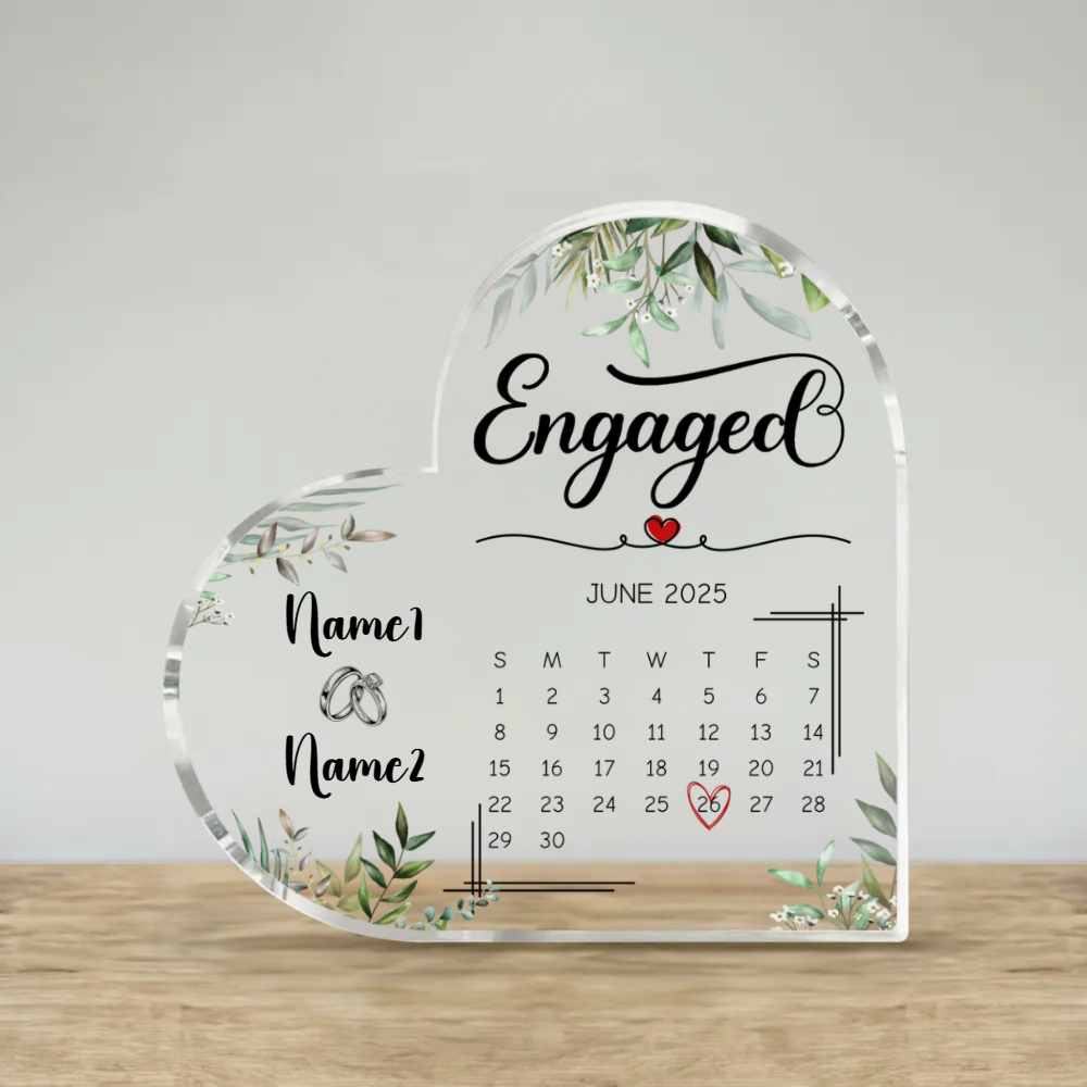Personalized Engagement Gift, Engaged Calendar Acrylic Plaque, Engagement Gift for Couple, Engagement Keepsake Gift, Engaged Gift for Couple