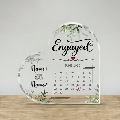 Personalized Engagement Gift, Engaged Calendar Acrylic Plaque, Engagement Gift for Couple, Engagement Keepsake Gift, Engaged Gift for Couple