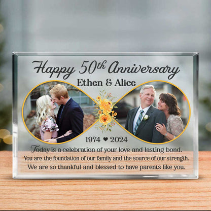 Personalized 50th Wedding Anniversary Double Picture Acrylic Plaque – Golden Anniversary Decorations For Parent – 50 Years Anniversary Gifts