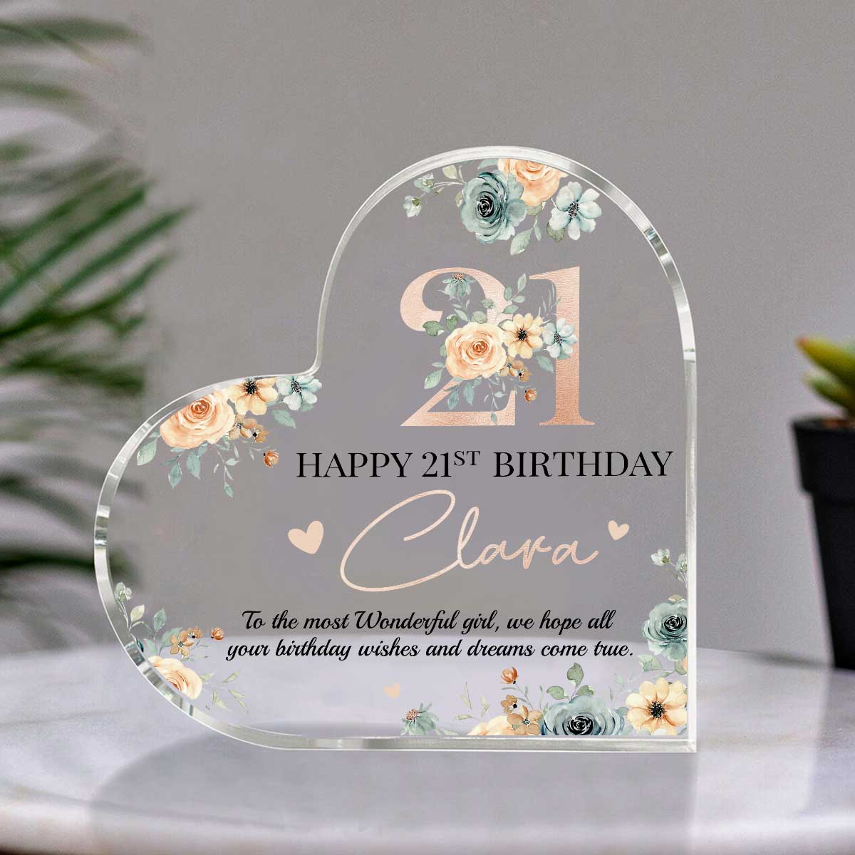 Personalized Happy 21st Birthday Heart Acrylic Plaque – 21st Birthday Gift For Her – 21 Years Old Keepsake Gifts