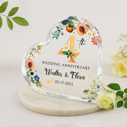 4th Year Wedding Anniversary Gift, Four Year Wedding Anniversary Gift, Personalized 4th Wedding Anniversary Heart Acrylic Block