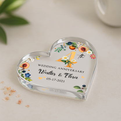 4th Year Wedding Anniversary Gift, Four Year Wedding Anniversary Gift, Personalized 4th Wedding Anniversary Heart Acrylic Block