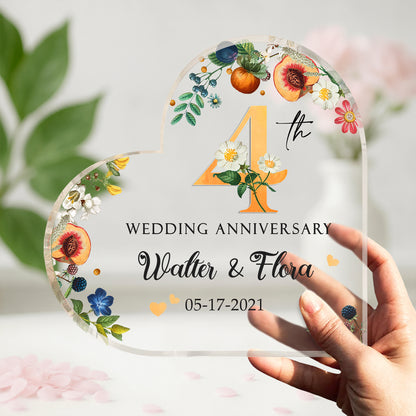 4th Year Wedding Anniversary Gift, Four Year Wedding Anniversary Gift, Personalized 4th Wedding Anniversary Heart Acrylic Block