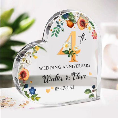4th Year Wedding Anniversary Gift, Four Year Wedding Anniversary Gift, Personalized 4th Wedding Anniversary Heart Acrylic Block