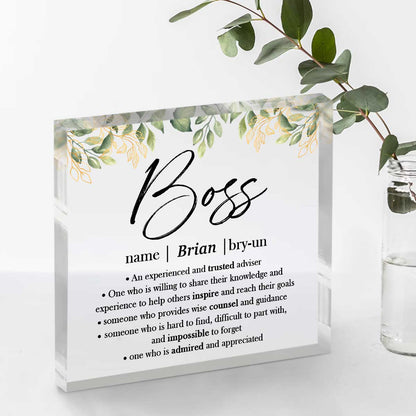 Boss Definition Personalized Acrylic Plaque – Boss Appreciation Gifts – Thank You Gifts For Boss
