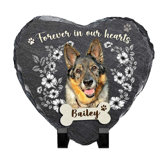 Personalized Dog Grave Marker - Dog Death Sympathy Gifts - Pet Remembrance Gifts - Forever In Our Hearts Stone Slate