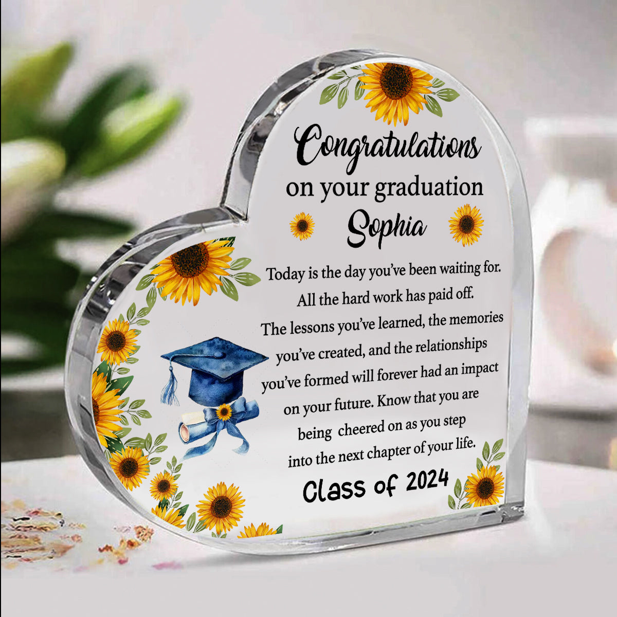 Custom Graduation Heart Acrylic Plaque – 2026 Graduation Gift For Her – College Graduation Gift