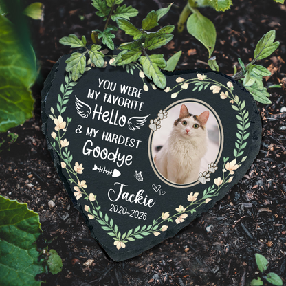 Custom Cat Photo Memorial Heart Stone – Pet Memorial Gift, Personalized Pet Name Date Keepsake, Pet Grave Marker, Garden Cat Memorial Slate