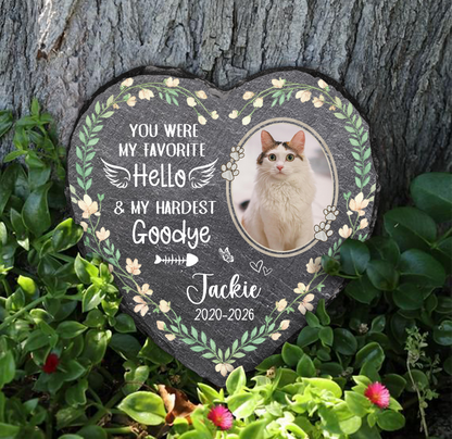 Custom Cat Photo Memorial Heart Stone – Pet Memorial Gift, Personalized Pet Name Date Keepsake, Pet Grave Marker, Garden Cat Memorial Slate