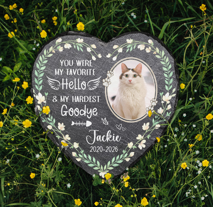 Custom Cat Photo Memorial Heart Stone – Pet Memorial Gift, Personalized Pet Name Date Keepsake, Pet Grave Marker, Garden Cat Memorial Slate