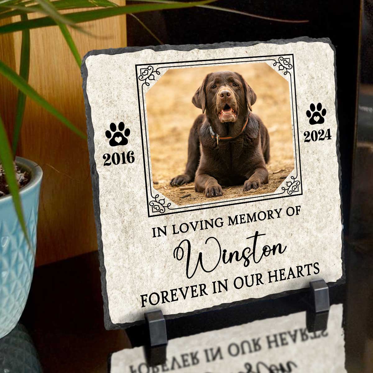 Custom Dog Memorial Stone With Picture – Pet Bereavement Gifts For The Garden – Loss Of Dog Sympathy Gift