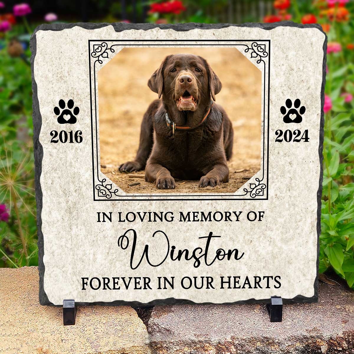 Custom Dog Memorial Stone With Picture – Pet Bereavement Gifts For The Garden – Loss Of Dog Sympathy Gift