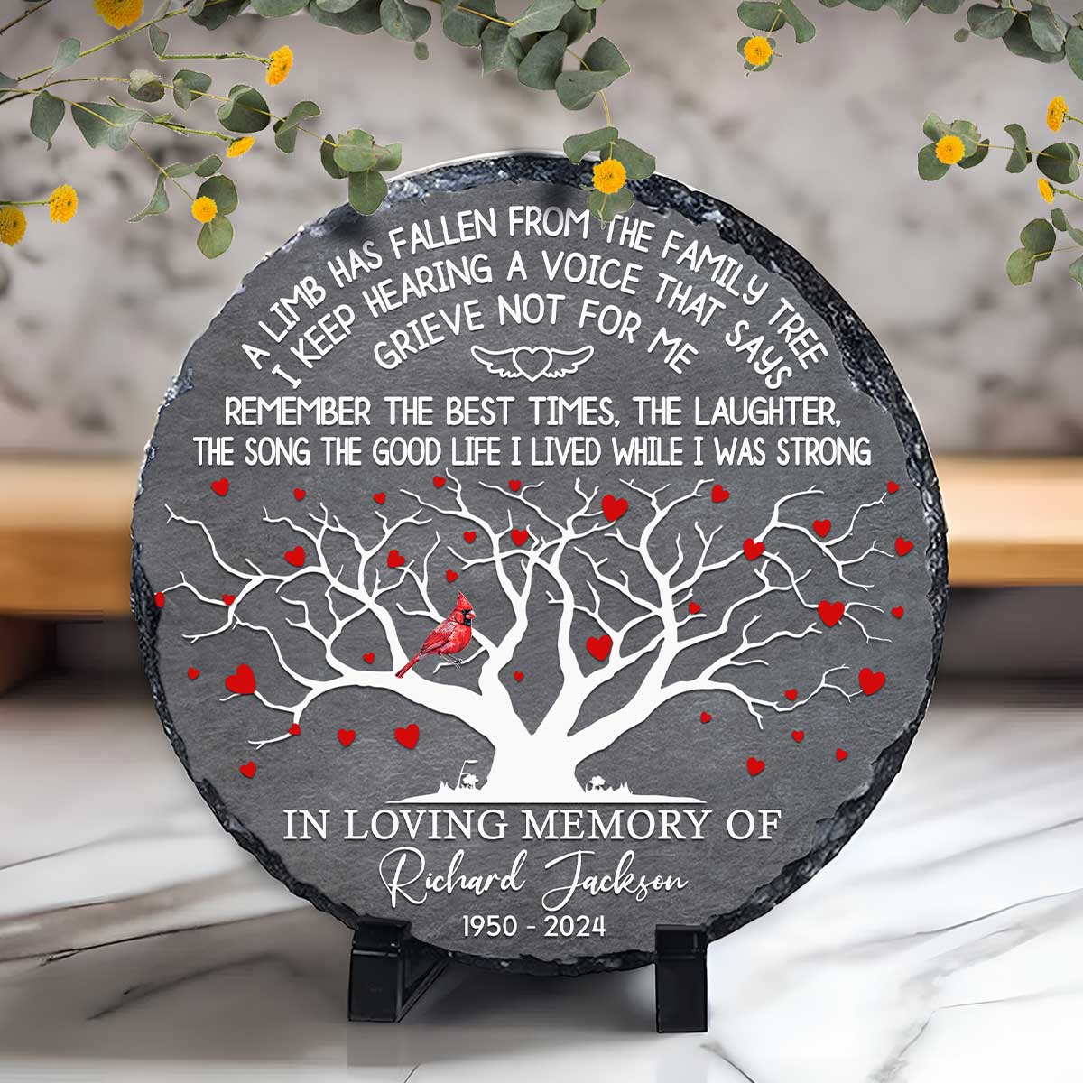 Custom Family Tree Memorial Stone – Personalized In Loving Memory Plaque – A Limb Has Fallen in Memory Gifts