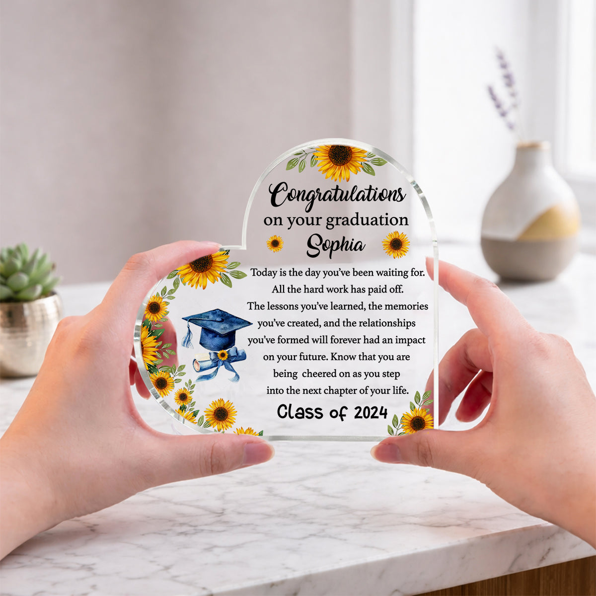 Custom Graduation Heart Acrylic Plaque – 2026 Graduation Gift For Her – College Graduation Gift